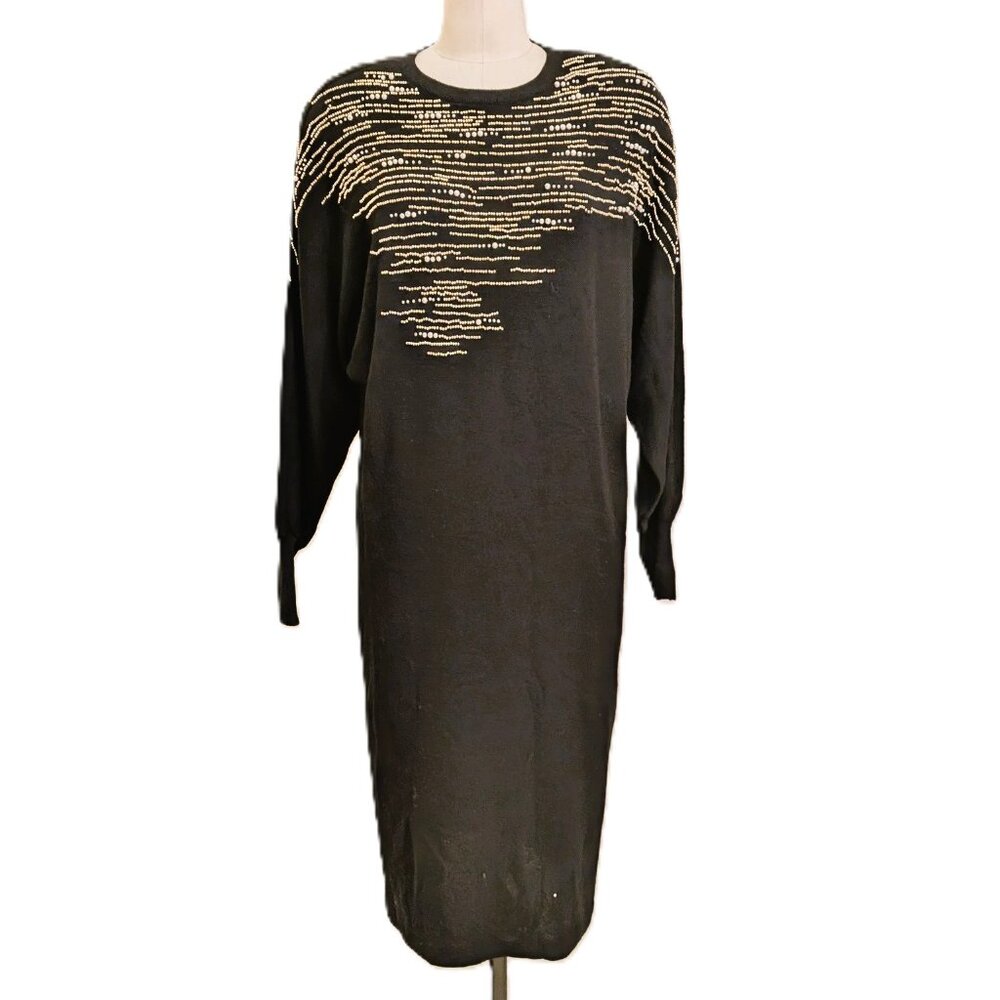 Vintage 1980's Ann Tijan for Kenar 2 Beaded Wool Sweater Dress SZ S